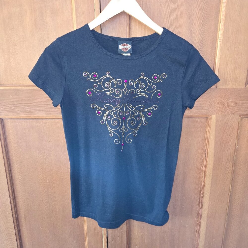 Harley Davidson Women's Embellished T-Shirt Black and Gold Size M Las Vegas NV